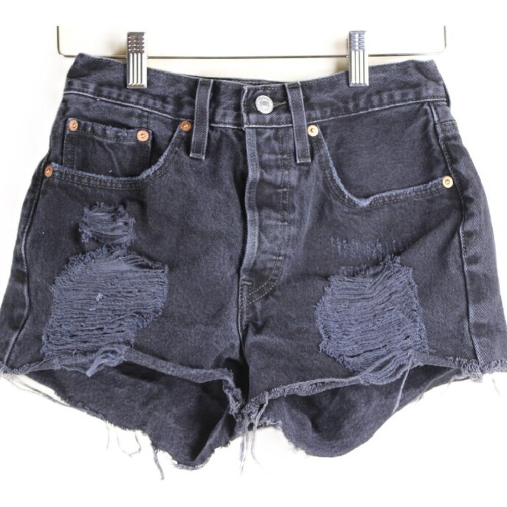 LEVI'S® 501 Original Distressed High-Waisted Button Fly Shorts in Black Wash